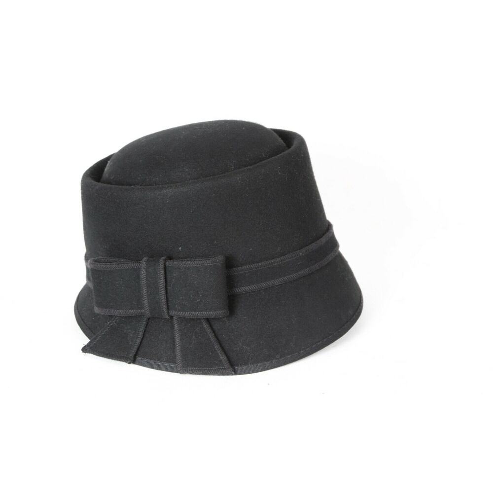 Vintage Scala Black Wool Round Elegant Hat One Size